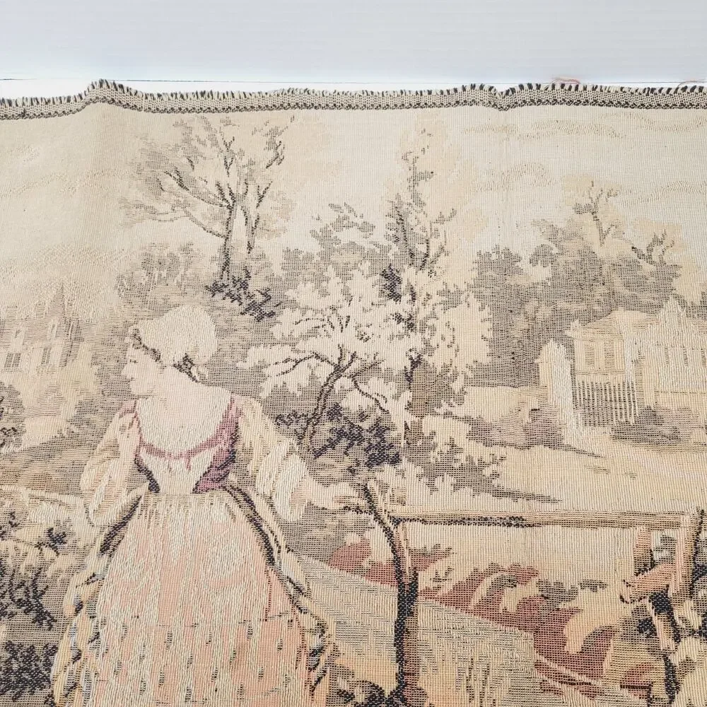 Vintage Italian Woven Tapestry Courting Couples on Bridge Made in Italy 36